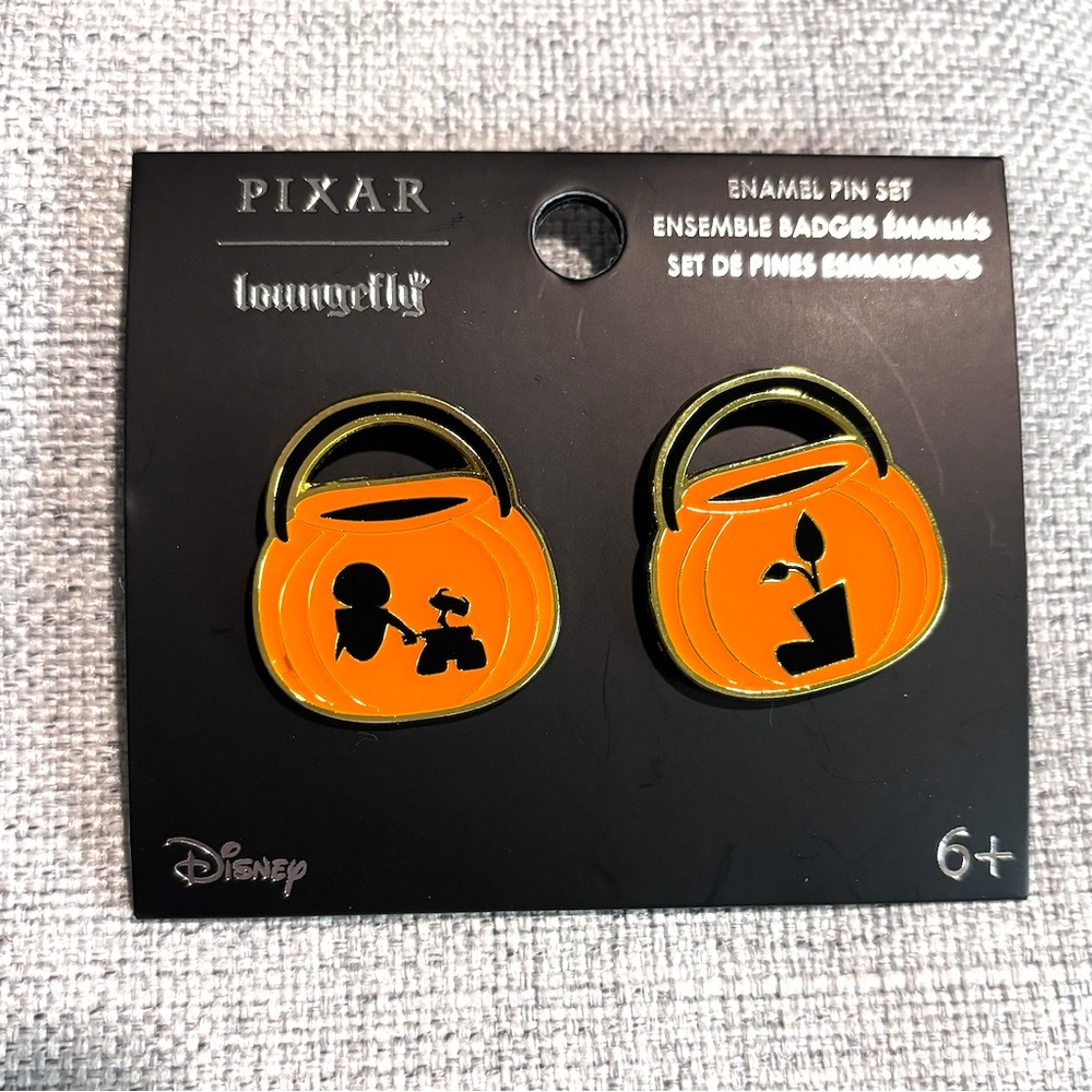 Loungefly Disney Pixar WALL-E Jack-o-Lantern Buckets EVE & WALL-E Enamel Pin Set
